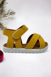 Sarı Cırt Cırtlı Unisex Bebek Sandalet - 1