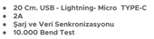 Concord Tel Aks.Şarj Kablo C-452 Usb To Lıghtnıng- Micro Type-C3A Data+Şarj (Unıversal) - 3