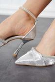 Feles Bilek Şerit Taş Detaylı Topuklu Stiletto Kadın Ayakkabı thumbnail 6