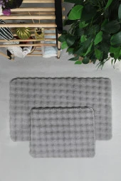 Modern Bubble Yıkanabilir Kaymaz Peluş Banyo Paspası Halısı 2'li Klozet Takımı 60x100-50x60cm Gri - 2