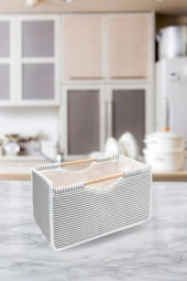 Flosoft Çok Amaçlı Kutu, Dolap Raf Düzenleyici, Dekoratif Ahşap Saplı Saklama Kutusu 32x17x18 cm - 1