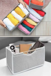 Flosoft Çok Amaçlı Kutu, Dolap Raf Düzenleyici, Dekoratif Ahşap Saplı Saklama Kutusu 32x17x18 cm - 3