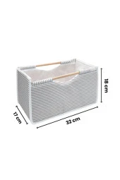 Flosoft Çok Amaçlı Kutu, Dolap Raf Düzenleyici, Dekoratif Ahşap Saplı Saklama Kutusu 32x17x18 cm - 5