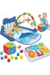 Piyanolu Bebek Oyun Halısı Aynalı Müzikli Işıklı + 3d Hayvanlar Bultak + Kare Bultak Eğitici Set - 1