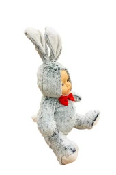 Bebek Yüzlü Peluş Tavşan 60 cm ve Bebek Yüzlü 45 Cm Peluş Tavşan Gri - 5