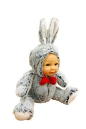 Bebek Yüzlü Peluş Tavşan 60 cm ve Bebek Yüzlü 45 Cm Peluş Tavşan Gri - 8