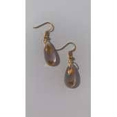 Şeffaf Renkli Gold Yaprak Süslemeli Gold Aksesuarlı Damla Şekil Sallantılı Epoksi Küpe Hediyelik thumbnail 6