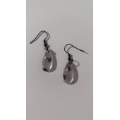 Şeffaf Renkli Siyah Yaprak Süslemeli Siyah Aksesuarlı Damla Şekil Sallantılı Epoksi Küpe Hediyelik thumbnail 1