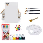 10 renk guaj boya seti 25x35 tuval ipek fırça seti 10x20 ml - 1