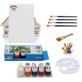 10 renk akrilik boya seti 35x50 tuval ipek fırça seti 10x20 ml - 1