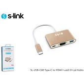 S-LINK SL-USB-C68 0.15metre TYPE-C - HDMI_USB 3.0 Çevirici Adaptör Gold 4K thumbnail 3