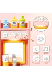 Pembe Modern Banyo Lavabo Set - Müzikli Işıklı Eğitici Lavabo Oyuncak - Öğretici Gelişim Oyuncağı - 6