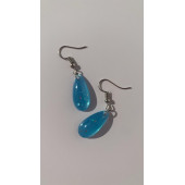 Gök Mavi Renkli Simli Sedefli Parlak Gümüş Aksesuarlı Damla Şekil Sallantılı Epoksi Küpe Hediyelik thumbnail 2