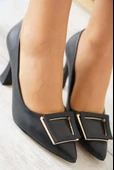 Feles Kare Toka Detaylı Stiletto Kadın Topuklu Ayakkabı - 9