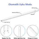iPad Pro 13 2024 Uyumlu Avuç İçi Algılamayan Eğimle Çizim Kalınlığı Değişen Stylus Kalem - 4
