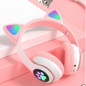 STN-28 Bluetooth LED Işıklı Hafıza Kartı Girişli Kulak Üstü Kedi Kulaklık - 1