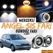 Opel Corsa C 2000-2006 Uyumlu Üniversal Mercekli Angel Sis Farı Metal Su Geçirmez 76 mm Turuncu Halkalı Gündüz Farı Angel Eyes 2 Adet - 1