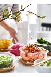 2 Adet Bambu Kapaklı Cam Saklama Kabı Kare Kase 15 cm 600 ml - 3