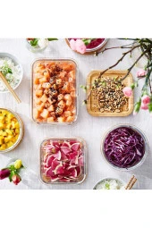 2 Adet Bambu Kapaklı Cam Saklama Kabı Kare Kase 15 cm 600 ml - 4