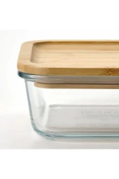 2 Adet Bambu Kapaklı Cam Saklama Kabı Kare Kase 15 cm 600 ml - 5