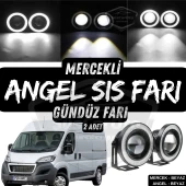 Peugeot Boxer Uyumlu Üniversal Mercekli Angel Sis Farı Metal Su Geçirmez 76 mm Beyaz Halkalı Gündüz Farı Angel Eyes 2 Adet - 1