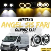 Peugeot Boxer Uyumlu Üniversal Mercekli Angel Sis Farı Metal Su Geçirmez 76 mm Sarı Halkalı Gündüz Farı Angel Eyes 2 Adet - 1