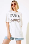 Leopar Baskılı T-shirt Ekru - 2