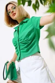 Önü Büzgülü Kısa Gömlek Yeşil - 1