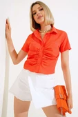 Önü Büzgülü Kısa Gömlek Oranj - 2