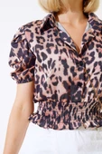 Gipeli Saten Leopar Desen Bluz Kahve - 4