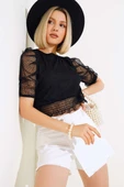 Beli Gipeli Tül Bluz Siyah thumbnail 1