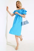 Kare Yaka Gipeli Elbise Mavi thumbnail 2