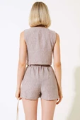 Şortlu Keten Takım Vizon thumbnail 3