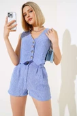 Şortlu Keten Takım Mavi thumbnail 2