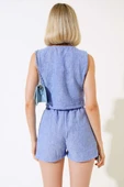 Şortlu Keten Takım Mavi thumbnail 4