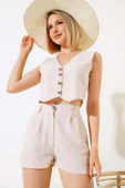 Şortlu Keten Takım Bej thumbnail 2