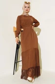Etek Ucu Dantelli Elbise Kahve thumbnail 1