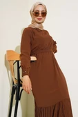 Etek Ucu Dantelli Elbise Kahve thumbnail 2