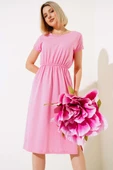 Basıc Beli Lastikli Elbise Pembe thumbnail 2