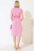 Basıc Beli Lastikli Elbise Pembe thumbnail 3