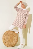 Viskon Yatay Çizgili Tunik Latte thumbnail 1