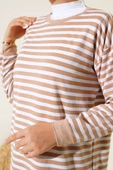 Viskon Yatay Çizgili Tunik Latte thumbnail 4