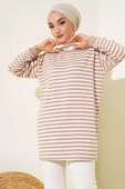Viskon Yatay Çizgili Tunik Latte thumbnail 2