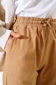 Bel Lastikli Uzun Keten Pantolon Hardal thumbnail 4