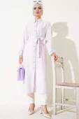 İp Bağcıklı Önden Düğmeli Uzun Tunik Lila thumbnail 1