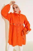 Pileli Çiçek Nakışlı Gömlek Oranj thumbnail 1