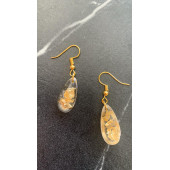 Şeffaf Renk Gold Varak Süslemeli Parlak Gold Aksesuarlı Damla Şekil Sallantılı Epoksi Küpe Hediyelik thumbnail 2