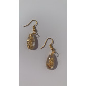 Şeffaf Renk Gold Varak Süslemeli Parlak Gold Aksesuarlı Damla Şekil Sallantılı Epoksi Küpe Hediyelik thumbnail 6