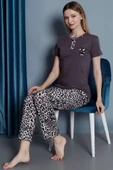 Leopar Desen Kısa Kol Pijama Takımı Burgonya thumbnail 2