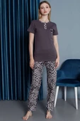 Leopar Desen Kısa Kol Pijama Takımı Burgonya thumbnail 1